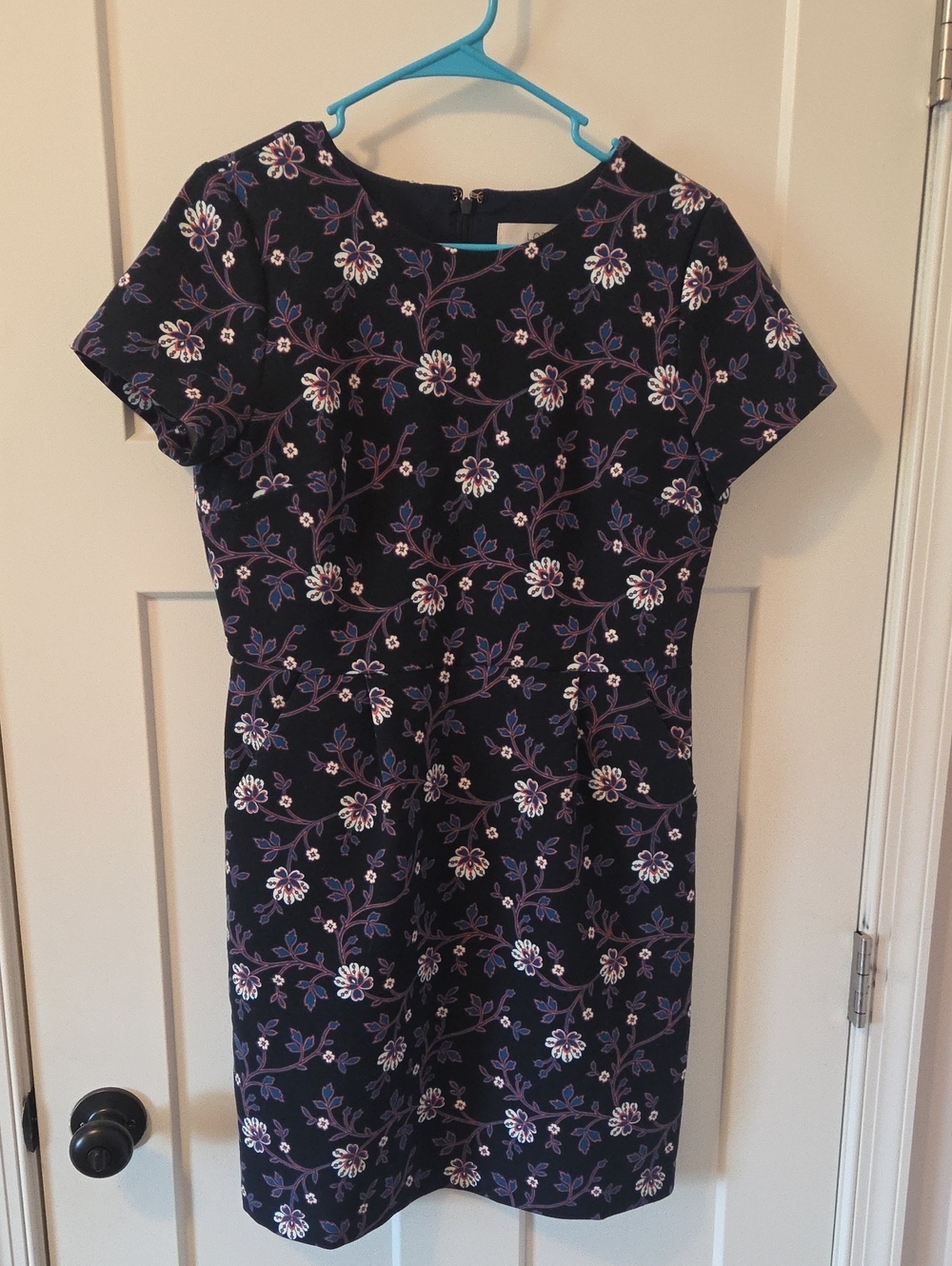 LOFT Navy Floral Midi Dress with Lavender Accents